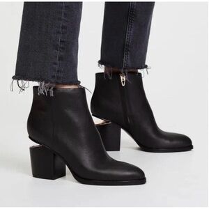 Alexander Wang Gabi Ankle Booties Leather Cut Out Heel Black Size 38 / US 8